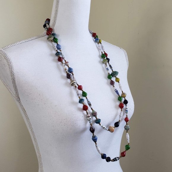 Handmade Colorful Paper Beaded Jewelry Necklace - Picture 4 of 6